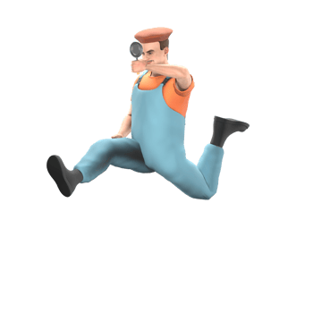 Male Painter Professionalism in 3D. A male painter jumping dynamically while carrying a magnifying glass, as if observing something carefully in the air. Artistic Cartoon png