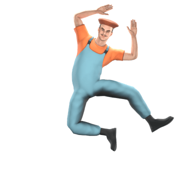 3D Professional in Art. A male painter jumping with an excited expression and hands raised up, as if celebrating a moment of victory or success in his work. Male Painter Cartoon png