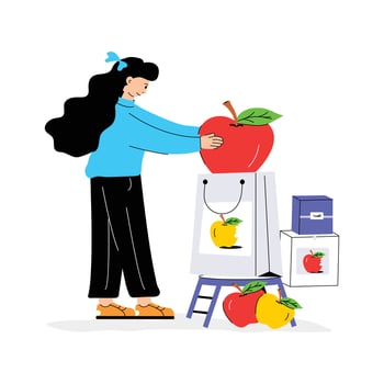 Woman delivering fresh groceries, delivery service illustration vector