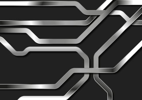 Silver metallic tech stripes abstract geometric background vector