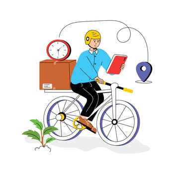 A person riding a bicycle to deliver orders, eco friendly delivery vector