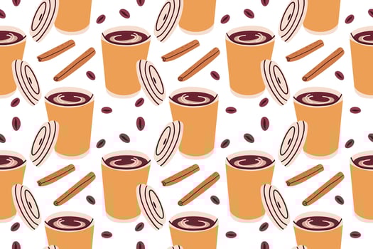 Seamless pattern with hand drawn coffee cups for fabric, wallpapers, wrapping paper, cards and background. Morning coffee, doodle illustration. vector