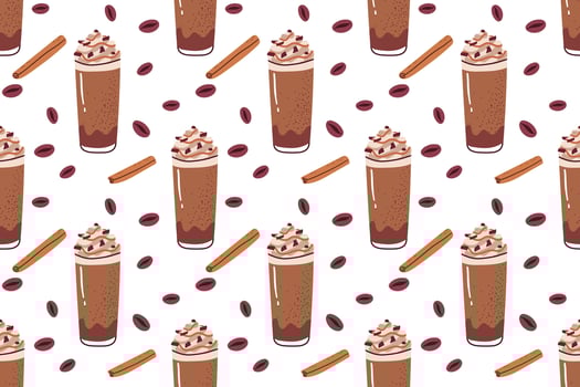 Coffee pattern with hand drawn coffee cups for fabric, wallpapers, wrapping paper, cards and background. Morning coffee, doodle illustration. vector