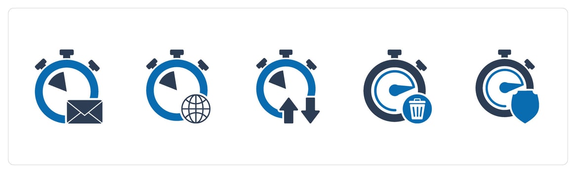 A set of 5 business icons as message time, global time, synchronize time vector