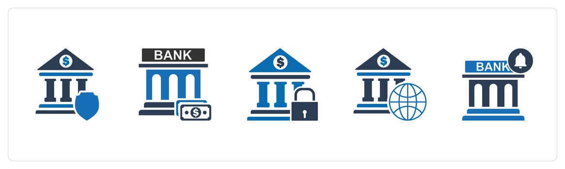 A set of 5 business icons as bank security, financial institution, bank protection vector