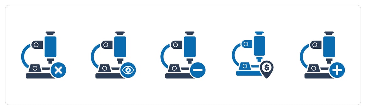 A set of 5 business icons as remove microscope, view microscope, financial microscope vector