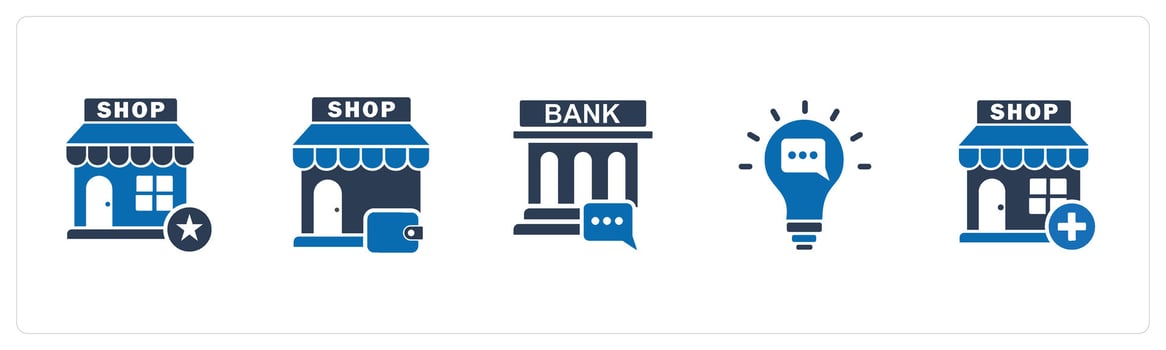 A set of 5 business icons as favorite shopping, shopping store, bank message vector