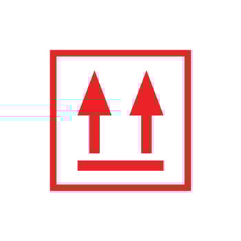 Two arrows pointing in opposite directions are shown in a red square vector