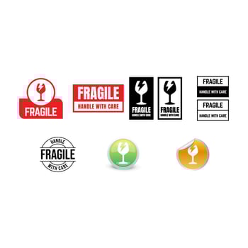 Set of fragile label icon for packaging. vector