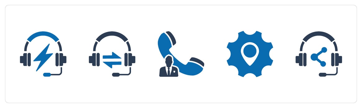 A set of 5 Contact icons as fast music, sync headphone, call owner vector