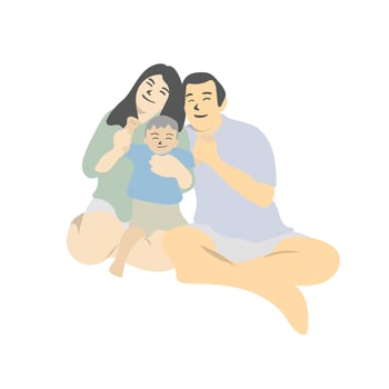 young couple with child sitting together illustration isolated on white background vector