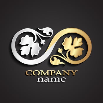 3d floral ornamenta silver and gold shiny metal logo vector