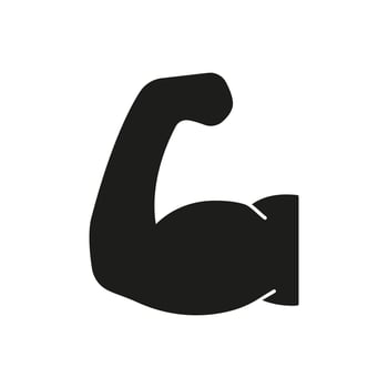Strength And Fitness, Muscle Building And Exercise. Man Flexed Bicep Silhouette Icon. Bodybuilding Glyph Pictogram. Isolated Illustration vector