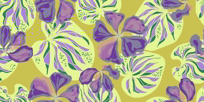 purple and green flowers on a yellow background vector