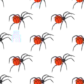 Flat style spider, seamless pattern. Drawing sketch of the black spider. Halloween, folklore black magic attribute. vector