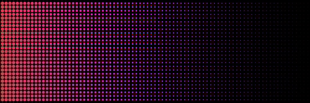 Horizontal halftone background with neon gradient. Grunge wallpaper with dots, neon fade to create a comic style design, retro collage. vector