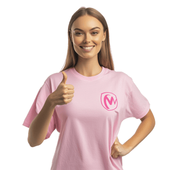 A woman showing a thumbs-up while wearing a breast cancer awareness T-shirt isolated on transparency background png