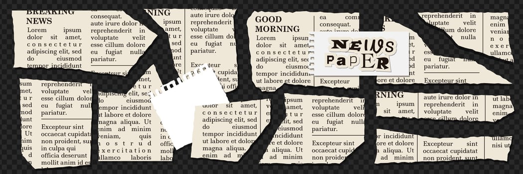 Torn out newspaper sheet elements set for scrapbooking. Old small paper pieces with ripped edges. collage elements collection. vector