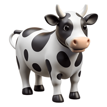 Cute cartoon black and white cow animal isolated on the transparent background png