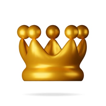 3D gold crown icon isolated on white. Render golden crown emoji symbol. vector