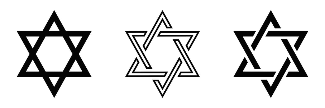 Illustration of the Star of David icon in black and white. Suitable for religious, cultural, and Jewish-related designs. Editable stroke. vector