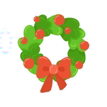 Christmas wreath of fir branches with toys. New Year card, banner. Illustration New Year, Christmas. vector