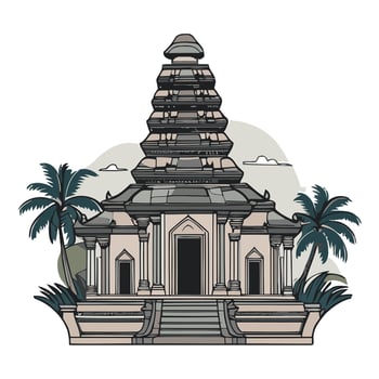 An illustration of a temple with palm trees vector