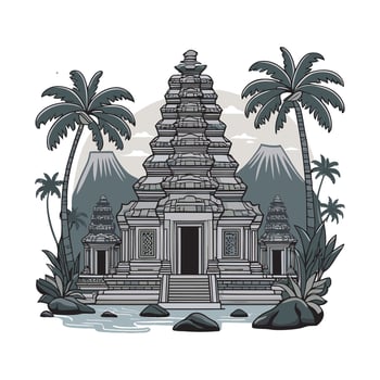 An illustration of a temple with palm trees vector