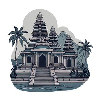 An illustration of a temple in the jungle vector