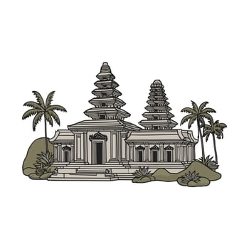 An illustration of a temple with palm trees simple illust vector