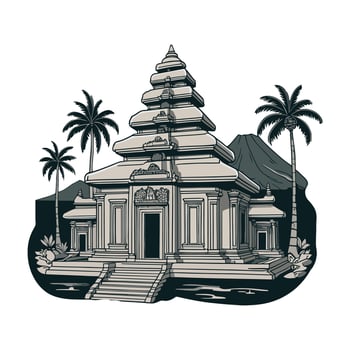 An illustration of a temple with palm trees vector
