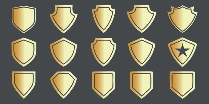 Super lovely golden shield, badges art set. Golden color. vector