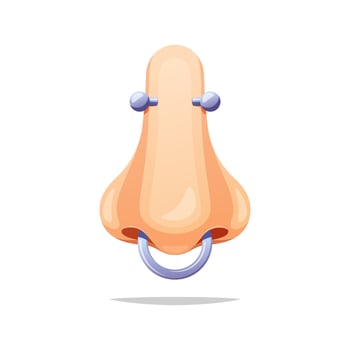 Human nose with piercing isolated on white background. vector