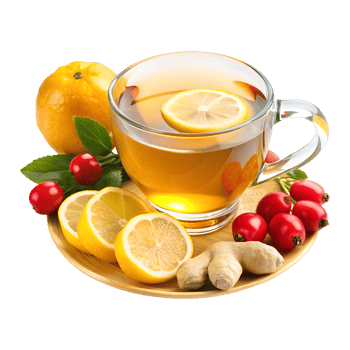 Glass mug with lemon tea on an isolated background png