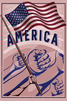 Flag of the United States Poster Illustration Design. Hands Holding America National Flag Vintage Poster Illustration. World Nation Flag Poster Illustration vector