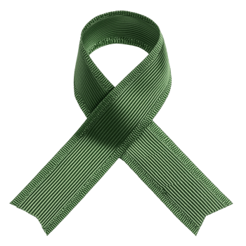 Green ribbon for awareness events, cut out transparent png