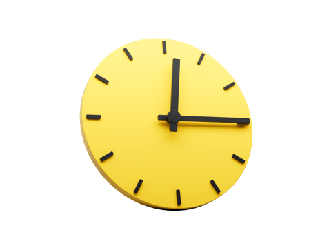 3d Simple Yellow Round Wall Clock Twelve Fifteen Quarter Past Twelve 3d illustration png