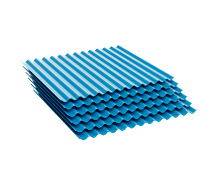 3d Sea Blue Metallic Stacks Of Corrugated Galvanised Iron For Roof Sheets 3d Illustration png