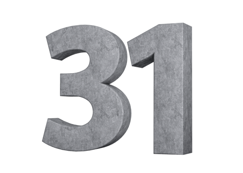 3d Concrete Number thirty one 31 Digit Made Of Grey Concrete Stone 3d Illustration png