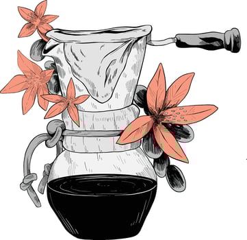 Coffee filter flower, good coffee, illustration for coffee shop vector