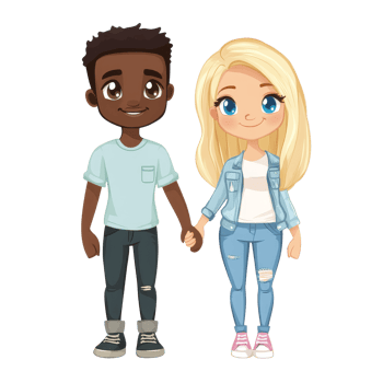 Diverse couple in casual clothes holding hands, cut out transparent png