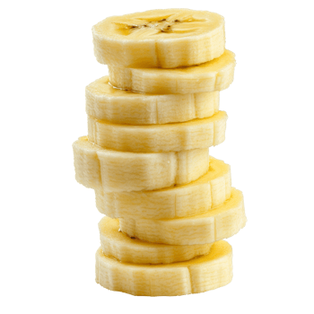 Stacked banana slices on white, cut out transparent png