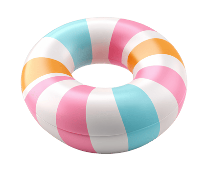 Colorful inflatable pool ring resting on a surface, cut out transparent png