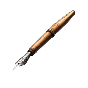 Elegant wooden fountain pen resting on a table, cut out transparent png
