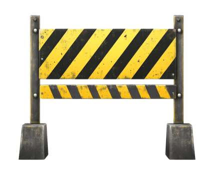 Construction barrier with black and yellow stripes, cut out transparent png