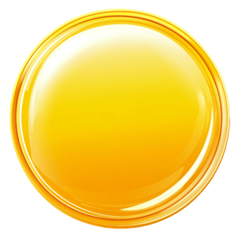 Bright yellow circular object reflecting light, cut out transparent png