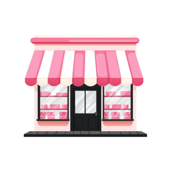 Charming bakery with pink awnings, cut out transparent png
