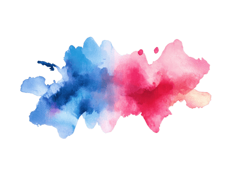 Abstract watercolor splash in blue and pink hues, cut out transparent png
