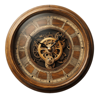 Intricate antique wall clock on display, cut out transparent png