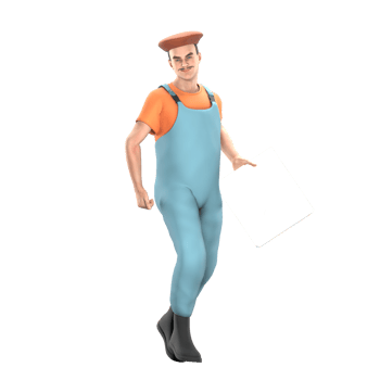 of Male Artistic Professional. A male painter walking with a large canvas. 3D Painter png
